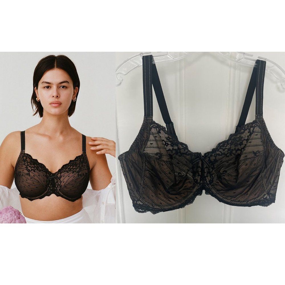 Chantelle Rive Gauche Lace Underwire Full Coverage Bra 42DDD French Black